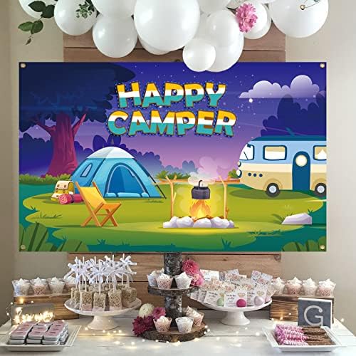 Meltelot Happy Camper Backdrop Banner-camping Tematska dekoracija za zabavu-Šumska avantura Kampiranje Rođenp RodsDropps-Baby Tuš