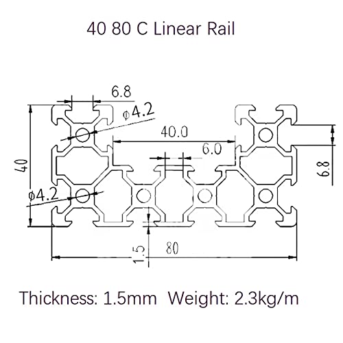 Mssoomm C Kanal u tip 4080 Linearna šina L: 22,83 inča / 580 mm profil ekstruzije aluminijuma evropski Standard Anodizedsleek srebrni