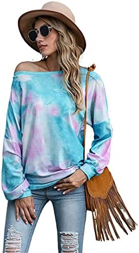 Andongnywell ženska Tie Dye štampana majica Dugi rukav tunika u boji blok majica vrhovi Print bluza majice