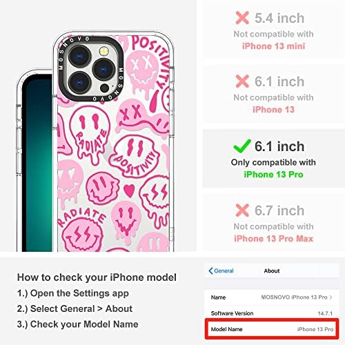 MOSNOVO iPhone 13 PRO futrola, ružičasta pozitivnost Radiate Smiles [BuffeTech Utict] Prozirni udarni otporan na udarce TPU Bumper