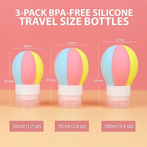 3 komada Travelne boce za toaletne potrepštine Putope Boce postavljeno silikonske putne boce u obliku balona za toaletne potrepštine za tečnost, gelove i kreme - TSA odobrene putne boce