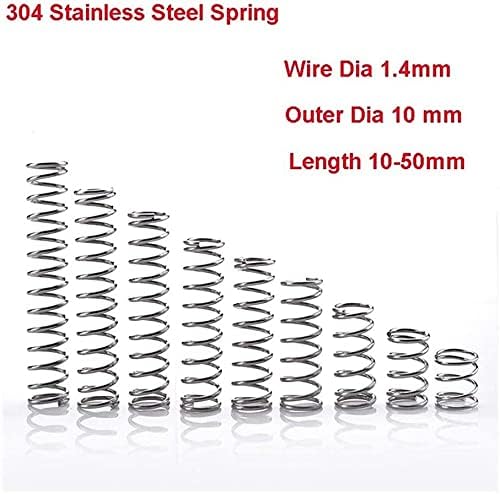 Nianxinn Springs Y Tip Spring 304 Tlak od nehrđajućeg čelika Proljetna žica Dia 1. 4 mm Vanjski dia 10mm Dužina 10-50 mm 10pcs Spring