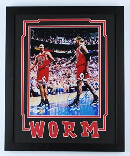 Dennis Rodman potpisao je autogramirano 11x14 uokvirena fotografija JSA autentični bikovi 8 crv - autogramirane NBA fotografije