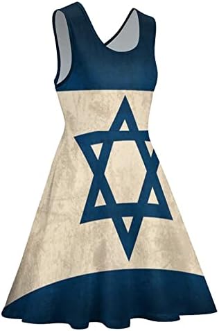 Tubiazicol Vintage Izraelska zastava Štampana ljuljačka haljina mini okrugli vrat za žene bez rukava