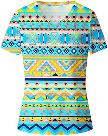 Vintage Graphic T majice za žene Labavi kratkih rukava Shirts Western Aztec Geometrijski print V Vruća na vratu Ljetne teže