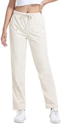 Cozziplus ženske hlače za corduroy elastične strukske dukseve ravne noge povlače se na vintage hlače s džepovima