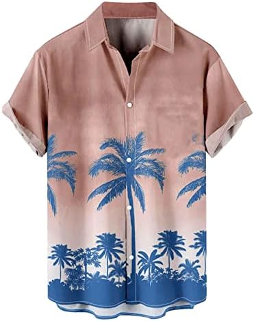 XXBR MENS Havajski majice, 2022. Ljetni gumb s kratkim rukavima dolje majica Tropska stabla tiskana majica casual plaža