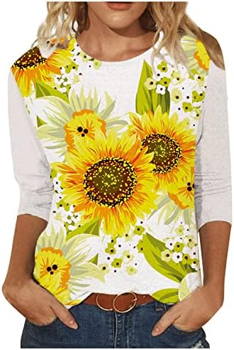 Ženski suncokret vrhovi Srednja dužina Košulje 3/4 rukava Grafičke trendi majice Ležerne bluze Okrugli izrez Tunike Tee