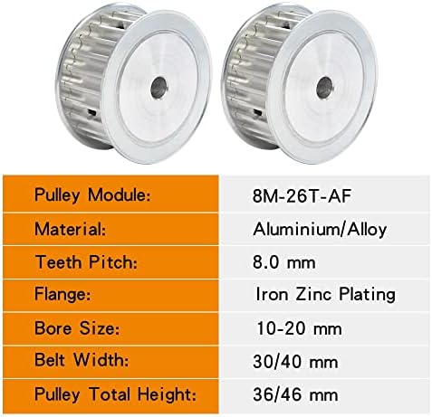 AXWERB Professional 2kom 8m-26T remenice, Veličina otvora 8/10/12/14/19/20mm aluminijumski točak remenice 8 mm za 8m širinu zupčastog remena 30 / 40mm
