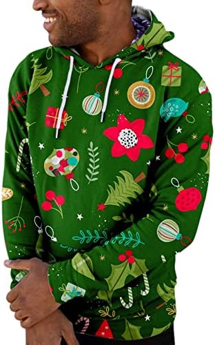 Wocachi božićne dukseve za muške smiješne grafičke zveznice s kapuljačom Xmas Reindeer Print party sportski pulover