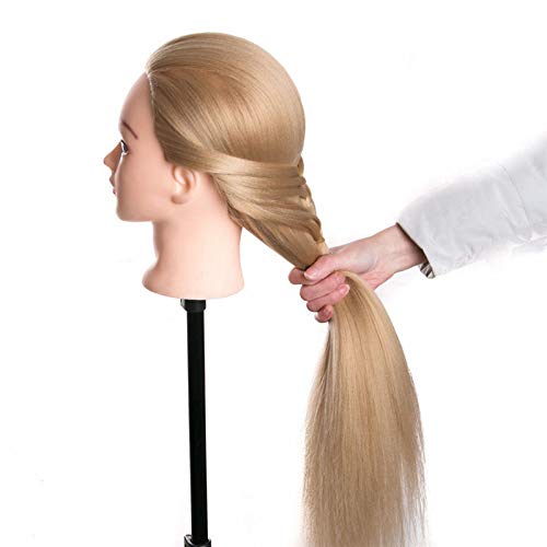 Mannequin Head Synthentic Fiber Frizerski salon za obuku Kozmetologija Manikin sa besplatnim postoljem za stezaljke za stol, zlato