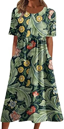 Ayaso 2023 Ljetna haljina za žene Crewneck kratki rukav Boho Maxi haljine cvjetni print udobna haljina s džepovima