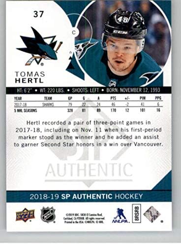 2018-19 SP Autentični hokej 37 Tomas Hertl San Jose Sharks Službena NHL kartica za trgovanje iz gornje palube