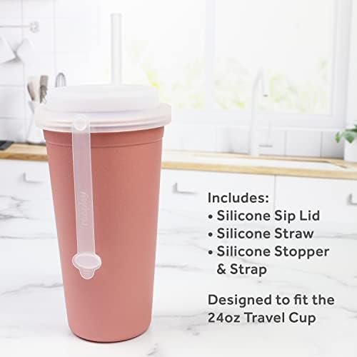 Reprodukujte 24 OZ plastične putne čaše za odrasle sa medicinskim stupnjem silikonskim poklopcem, čepom i slamom, izrađene u SAD-u iz BPA besplatnih recikliranih mliječnih vrčeva, mikrovalne perilice i suđe za čaj za suđe - pustinja