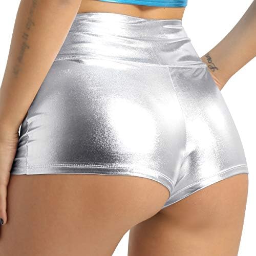 FLDY ženski sjajni rastezljivi metalni mini kratke hlače Hot hlače Fitness rave party ples plijen