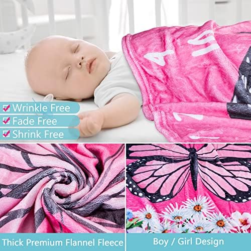 Sukoon Baby Milestone pokrivač | Veliki - 47L x 40W | Tema leptira | Uključuje tržište i bib | Personalizirajte prekrivač za prekretnicu