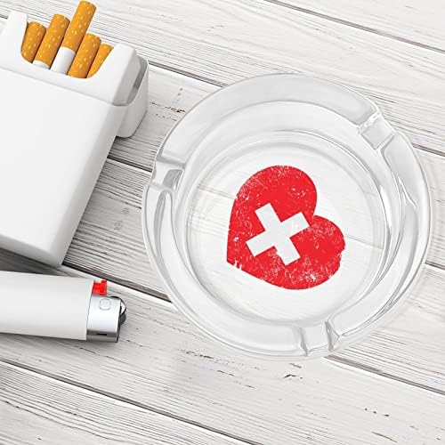 Switerland Heart Retro zastava Glass Ashtray za cigarete okrugli pepeo za prijenosni nosač pepela za unutarnji nosač pepela za unutarnju