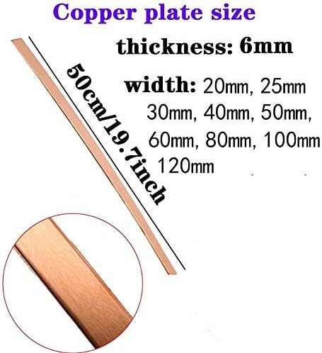 HAOKTSB Mesingana ploča od čistog bakra kvadratni ravni Bar Red Stick Plate trupac blok Lim sirovine 2kom,6mmx30mmx500mm, veličina: