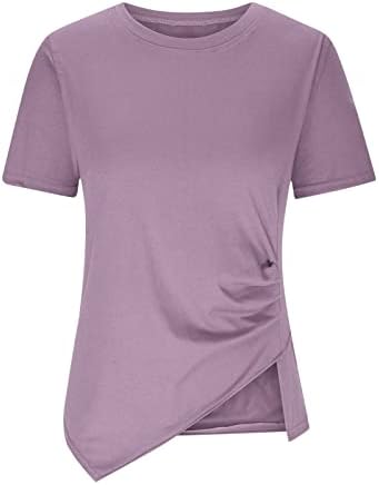 Ženski Vrhovi Ljeto 2023 Čvrste Casual Okruglog Vrata Kratke Rukave Majice Trendi Asimetrična Košulja Sa Porubom Labave Bluze