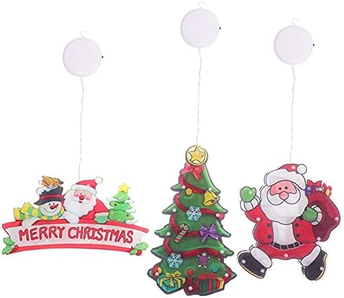 Happyyami LED Decor 3pcs Božić viseći ukrasi Santa Claus Božić Tree Sretan Božić znak svjetlo Božić prozor dekorativna lampa sa usisnom