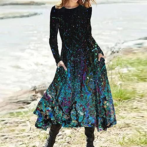 ZEFOTIM Casual haljine za žene 2023 Dugi rukav cvjetni Ruffle Flowy V izrez Maxi haljina Moda Sun Boho Flowy haljine