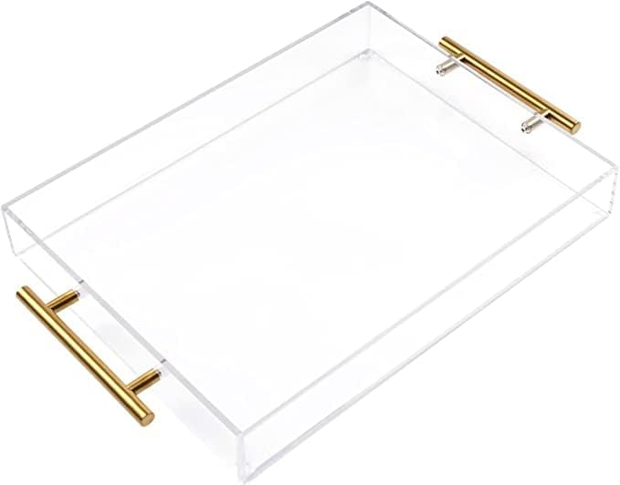 11 X14 Clear akrilna ladica sa zlatnim ručkama, čvrst ogromni kapacitet akrilna ladica za kafu, sok, kuhinju i organizator stola,