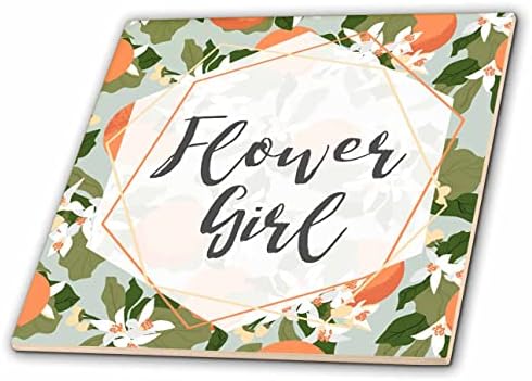 3drose Janna Salak Designs Text Art-Flower Girl Mint cvet narandže-Tiles