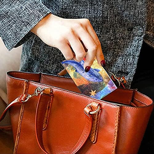 Akvarel Whale Moon držač za vizit karte za žene i muškarce torbica za držač vizitkarte sa kožnim imenom lična karta kreditne kartice