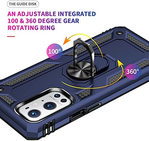 Dionibei Vojni razlog Uticaj za OnePlus 9 Pro Case OnePlus 9 Pro 5G Case 360 ​​Metalni rotirajući prsten Kickstand HOLDER ARMOR TEAGE