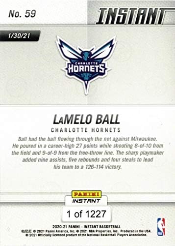 2020-21 Panini Instant Basketball # 59 Lamelo Ball Rookie Card Hornets - samo 1.227 napravljeno