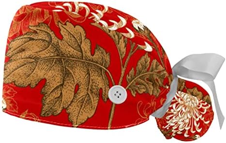 Mersov 2 kom. Radna kapa s gumbom za žene duga kose podesiva elastična zavoja za zavoj natrag šešire Bouffant CAPS egzotični cvijet