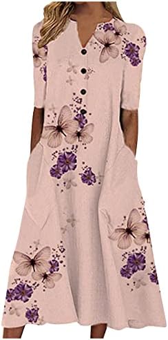 AMXYFBK ženski leptir cvjetni ispis V-izrez Pleased haljina casual moda polu-rukave dvostruke haljine za žene2023
