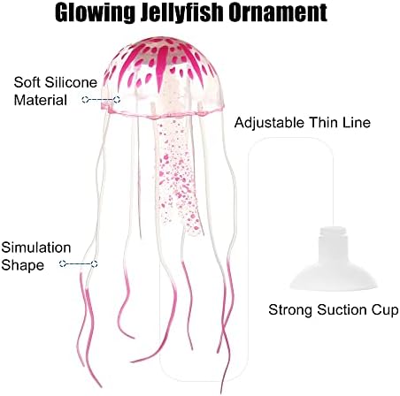Vokoste ribe rezervoalni dekoracija meduze, silikonska fluorescentna meduza sjaj ukrasi akvarijski dekor sa usisnim čašicom, ružičastom,