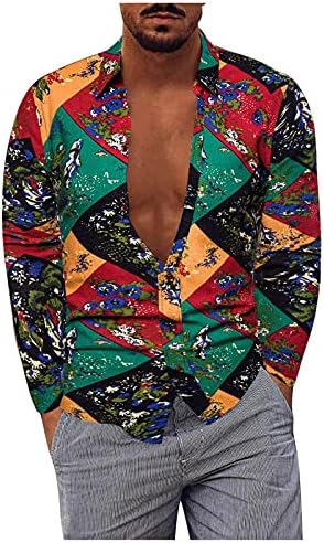 Xxbr muške pamučne majice plus veličina, dugme s dugim rukavima niz havajska lišća majica Vintage Boho casual plaža dukseri duks pulover Turtleneck Topla zimska remenica na otvorenom prugaste lišće