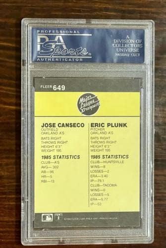 1986 Fleer # 649 Glavni izgledi za ligu W / Jose Canseco Rookie RC PSA 10 Gem Mint - bejzbol ploče Rookie kartice