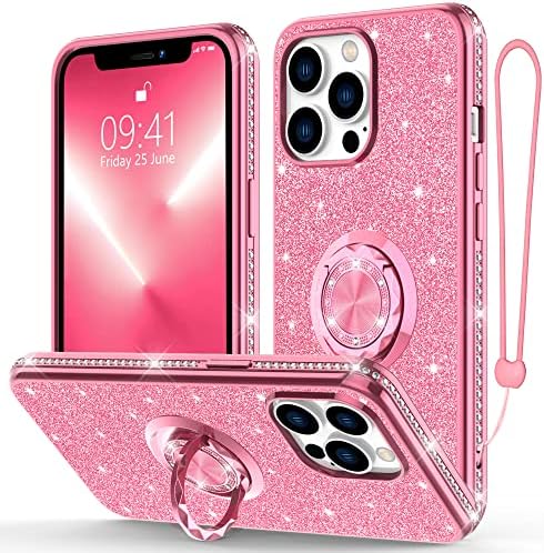 Henpone Glitter iPhone 13 Pro Max futrole za žene, [surround Branik vještački dijamant] svjetlucava Bling futrola za telefon sa postoljem
