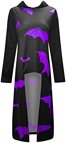 Halloween kostimi za žene gotic Long Hoodie Dress Bat Print hooded Collar High Low Cloak Dugi rukav pulover Hoodies