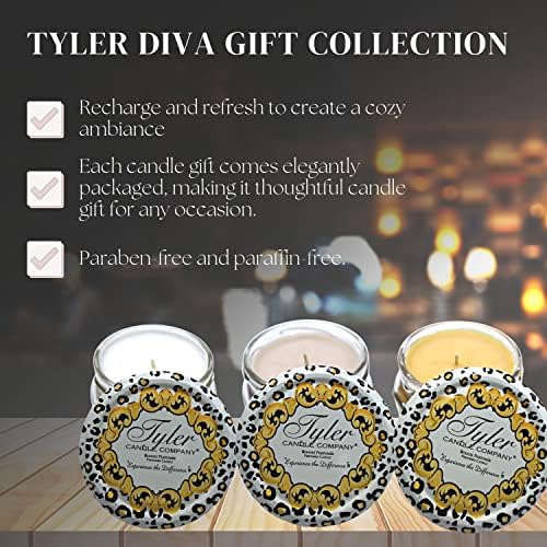 TYLER COMPANY, DIVA poklon kolekcija, mirisni pokloni za žene, vrhunsku aromaterapijsku iskustvo, 3 luksuzne svijeće sa esencijalnim