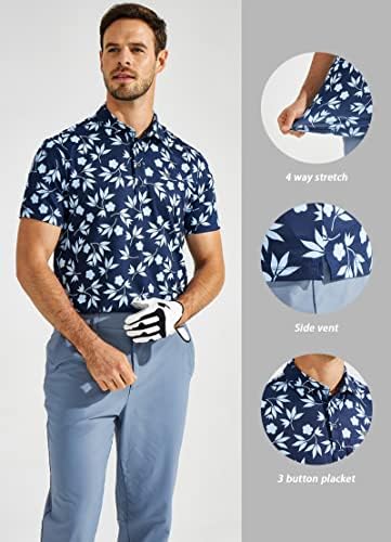 Yovvi Golf majice za muškarce Kratki rukav Brzi suhi Slim FIT Ispis performanse vlage Wicking Polo majica