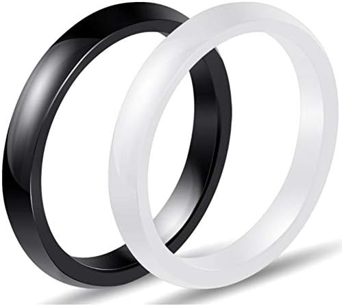 Kingray nakit dva pakovanja, 3mm Crna Bijela polirana keramička Burma za vjenčanje prsten Enhancer