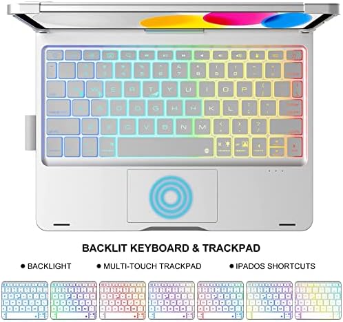 BORIYUAN torbica za tastaturu na dodir za iPad 10. generacije 10,9 2022 - Trackpad sa više dodira,7 boja sa pozadinskim osvetljenjem,