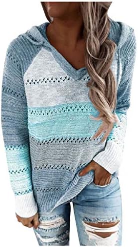 Ženski prugasti blok u boji pleteni džemper plus veličina dugih rukava izdubljena ležerna lagana dukseva pulover dukseve