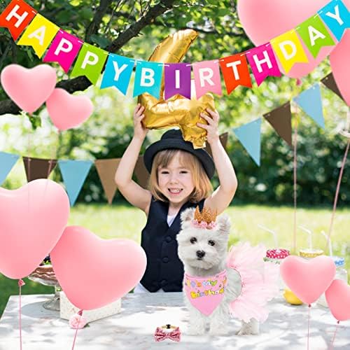 SCENEREAL pas rođendan Bandana sa krunom i haljinom Girl Set, 5 kom štene rođendanske zabave potrepštine, slatka roze Tutu suknja