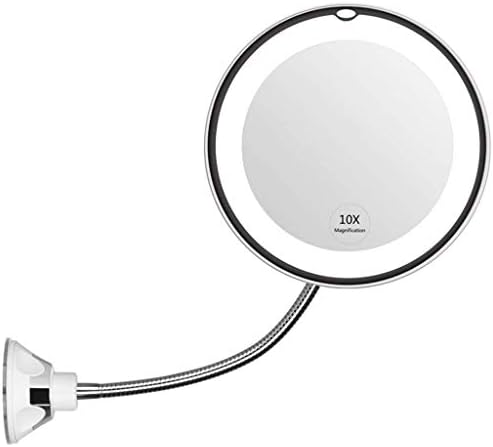 Usisno ogledalo za šminkanje sa svetlom, 10x uvećanje LED usisna čaša sa guščjim vratom produženo metalno crevo ogledalo za šminkanje