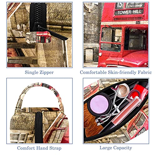 Torba za šminku Travel Cosmetic Bag London Crveni dvospratni autobus Vintage Sepia Tekstura Toaletna vrećica Organizator sa zatvaračem