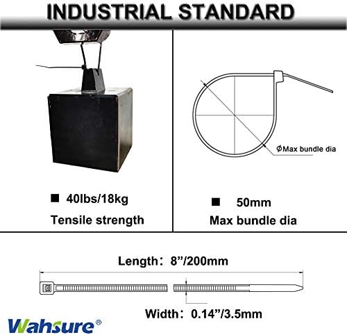 Slučaj od 8 paketa, 100 / paket, wahsure 46 inčni crni kabl kravata Extra Heavy Duty 175klbs UV otporna na zip kravata za dom, ured