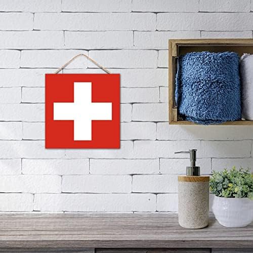 Vintage Style Wood Sign Switzerland Flag uzorak Drvena zidna viseća umetnička ploča za trijem dnevni boravak Vrtni dvorište Kuhinja