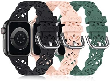 Wearlizer 3 pakovanje tanki cvjetni izrez čipke Kompatibilan je sa Apple Walteom 42/44 / 45 / 49mm Ženska silikonska sportska traka Slatka ženska nadopunu zamenski remen za IWATCH SE serije 8/3/2/1 / 4/3/2/1 / Ultra