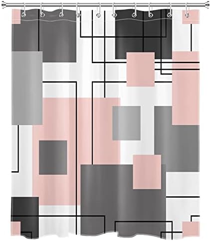 LB crno-bijeli geometrijski tuš za tuširanje, sažetak Sredinog stoljeća Moderno sive i ružičaste tuš za tuširanje za kupatilo 60x72
