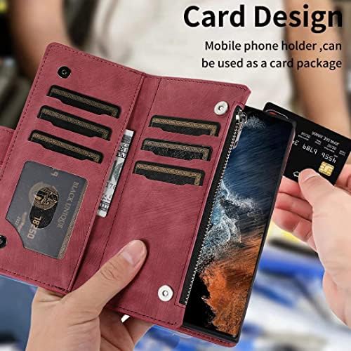 FunnyWin Samsung S23 Ultra torbica za novčanik, Samsung S23 Ultra Flip kožni otvori za kreditne kartice džep sa zatvaračem [magnetno zatvaranje] [narukvica] [stalak] RFID blokirajući držač kartica za novčanik za muškarca žena